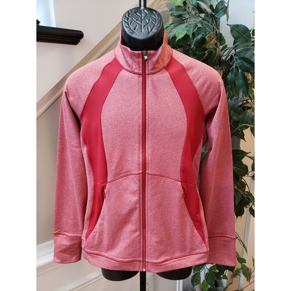Cutter & Buck Jacket Red Women's Size Medium Melange Stripe Large Long Sleeves